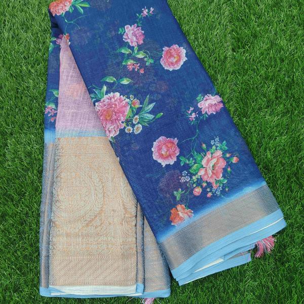 Women Floral Border Saree with Smooth Fabric Texture